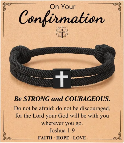 Miniatura 14 de UNGENT THEM Pulsera de cuerda trenzada con cruz para hombres y niños, Navidad, San Valentín, graduación, Pascua, regalos de bautismo cristiano