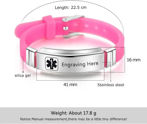 Miniatura 64 de OPALSTOCK Pulseras médicas personalizadas de silicona ajustable para identificación de emergencias, grabado gratuito, 9 pulgadas, resistente al