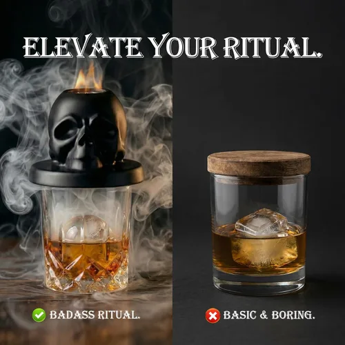 Miniatura 4 de Kit de ahumador de whisky con antorcha – Calavera de cerámica a la antigua, bourbon y cóctel – Regalos únicos para el día de San Valentín para NEGRO
