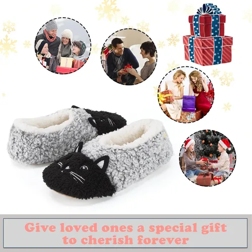 Miniatura 6 de Lindas pantuflas de animales para niños, niñas y mujeres, calcetines de casa mullidos con suela antideslizante suave, regalos únicos para mamá