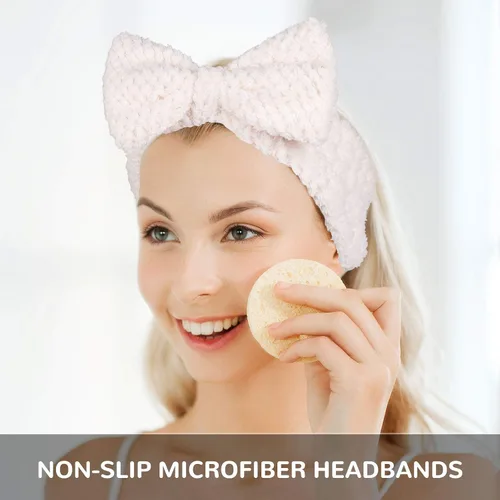 Miniatura 3 de Whaline Paquete de 6 diademas de spa con diseño de pelerina con lazo elástico para yoga, maquillaje, diadema suave y esponjosa, banda
