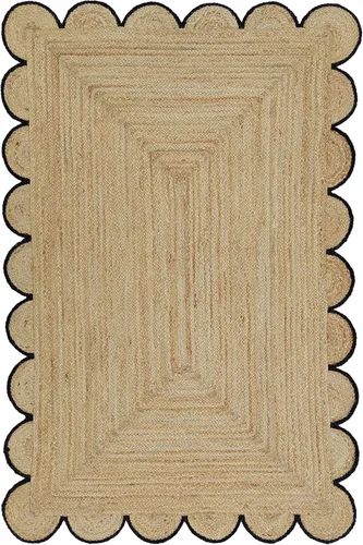 Miniatura 10 de Alfombra festoneada de yute natural, borde negro, 2 x 3 pies