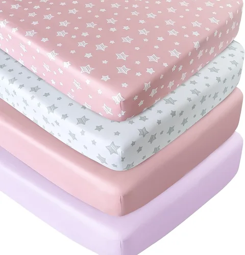 Miniatura 14 de Sábanas para Pack and Play para niños, paquete de 4 sábanas para minicuna, sábana ajustada elástica para Pack and Play y corralito, compatible