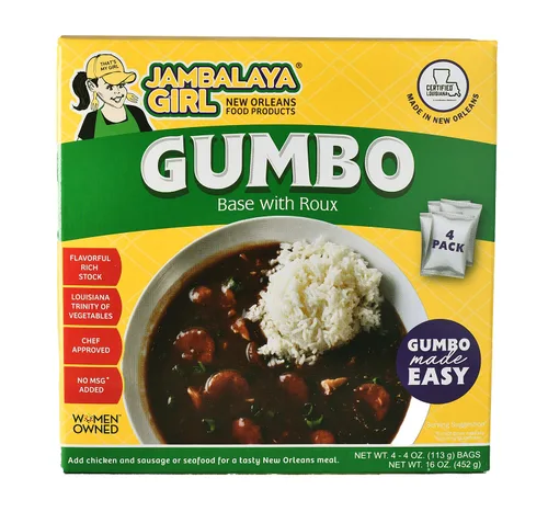 Jambalaya Girl Base Gumbo con Roux, mezcla de sopa de Nueva Orleans, 4 onzas (paquete de 4) – Fácil de cocinar – Solo tienes que añadir pollo,