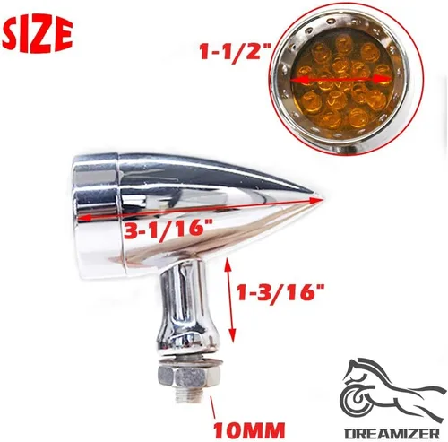 Miniatura 9 de DREAMIZER Señales de Giro para Motocicleta Luz LED Tipo Bala Cromada Universal para Bobber Chopper Cafe Racer Sportster Softail Cruiser - Carcasa