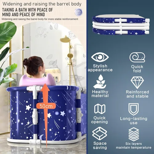 Miniatura 7 de Bañera Portátil Bañera Portátil Tina Portátil para Adultos Tina Plegable para Adultos, 43.3 Pulgadas Bañeras Independientes Grandes para Baño, Baño