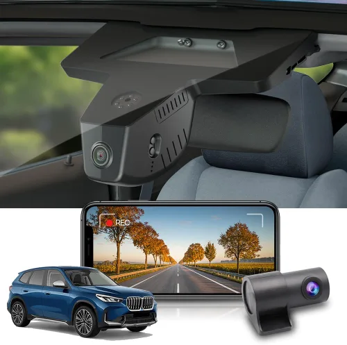 Fitcamx Adaptación de la cámara de tablero delantera 2K+trasera 1080P para BMW X1 2023-2026 Xdrive28i M35i U11 (HD2-6576), estilo OEM, video HD de 2