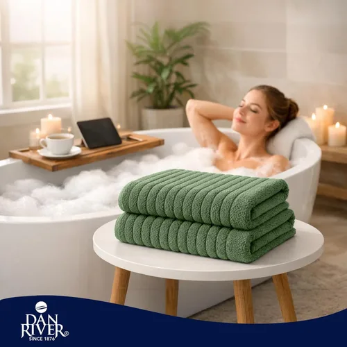 Miniatura 199 de DAN RIVER Paquete de 2 sábanas de baño de 35x70 pulgadas, sábanas de baño jumbo acanaladas para adultos, toallas grandes gruesas y absorbentes