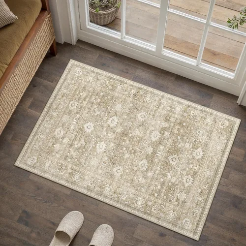 Miniatura 75 de HUGEAR 8x10 Alfombras lavables a máquina color marrón para pasillo, alfombra grande de área interior, alfombra de acento floral, alfombra de pelo