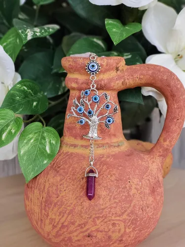 Miniatura 5 de LUCKBOOSTIUM Amuleto plateado con árbol de la vida con ojo malvado azul y piedra preciosa de cristal, dije para crecimiento, fuerza, protección