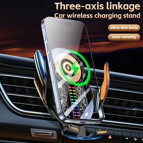Miniatura 5 de Soporte inalámbrico para teléfono de automóvil de 15 W, sujeción de detección automática de 3 ejes, rotación de 360°, soporte de teléfono de carga