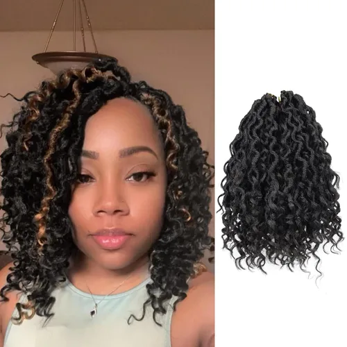 Cabello de Crochet de 8 Pulgadas para Mujeres Negras, 7 Paquetes de Cabello de Crochet Goddess Locs con Puntas Rizadas, Locs Falsos Cortos con Bucle