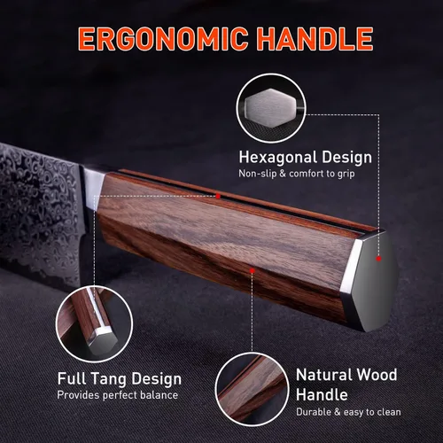 Miniatura 4 de Nakiri - Cuchillo de chef chino de acero de Damasco de 7 pulgadas, VG-10, 67 capas de acero de Damasco, picador profesional de verduras de Damasco