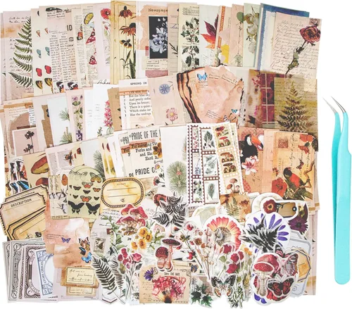 Aromoty 260 piezas de calcomanías estéticas vintage para álbumes de recortes, calcomanías de arte washi, papel estacionario, diarios de basura,