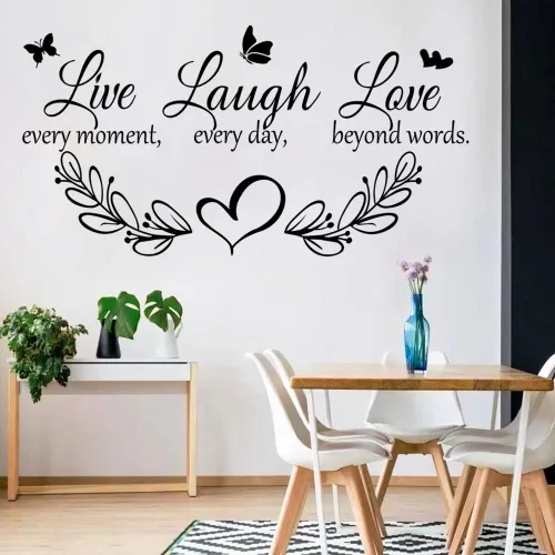 Miniatura 6 de Calcomanías de vinilo para pared con citas inspiradoras familiares "Live Every Moment, Laugh Every Day, Love Beyond Words", calcomanías Color 1