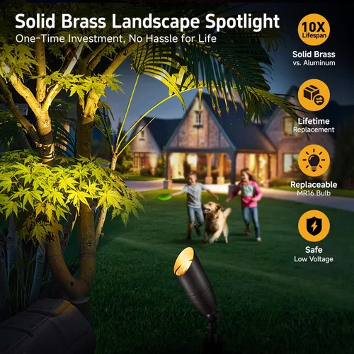 Miniatura 2 de Gardenreet Focos de paisaje de bajo voltaje - Luz superior LED de latón 12V para exterior, luces focales cableadas IP65 impermeables, enfoque