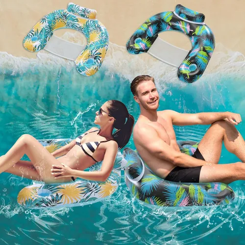 Miniatura 4 de ANNIL 【Paquete de 2】Silla flotante inflable para adultos, silla flotante inflable de ocio acuático, soporte para bebidas, reposacabezas ergonómico