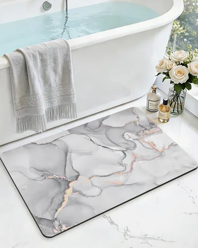 Miniatura 17 de DEXI Alfombra de baño ultra fina, de 16 x 24 pulgadas, antideslizante, para suelo de ducha, absorbente, de secado rápido, de mármol, perfil bajo