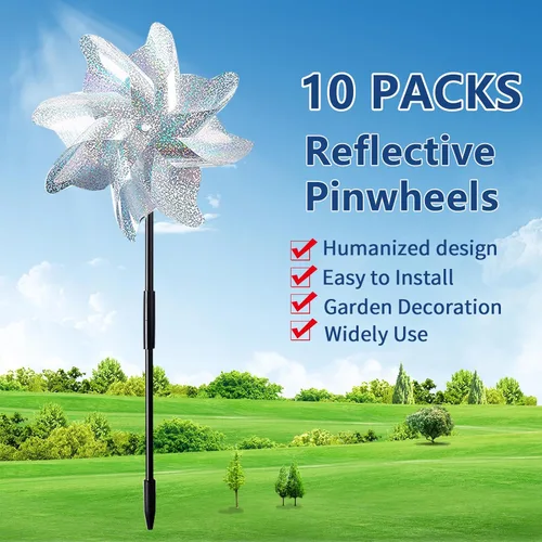 Miniatura 4 de 10 molinillos reflectantes plateados de 21 pulgadas con estacas, molinos de viento para decoración de jardín al aire libre, césped, decoración