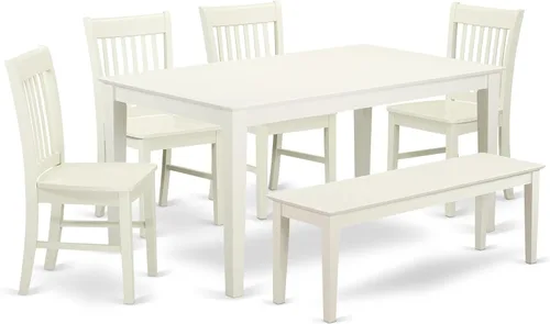 East West Furniture CANO6-LWH-W - Juego de mesa de comedor moderno de 6 piezas que contiene una mesa rectangular de madera y 4 sillas de comedor con
