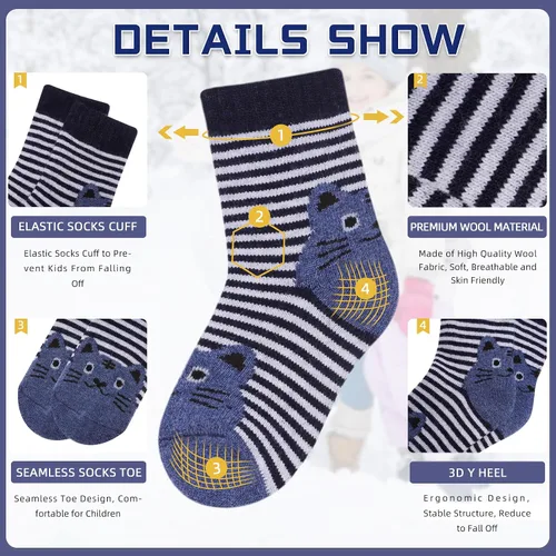 Miniatura 82 de Eocom 6 pares de calcetines de invierno cálidos de lana para niños y niñas
