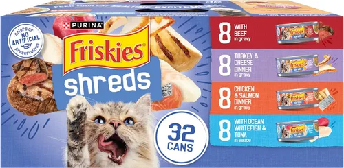 Purina Friskies - Paquete variado de alimentos húmedos para gatos en salsa, trizas sabrosas con cena de res, pavo y queso, cena de pollo y salmón,