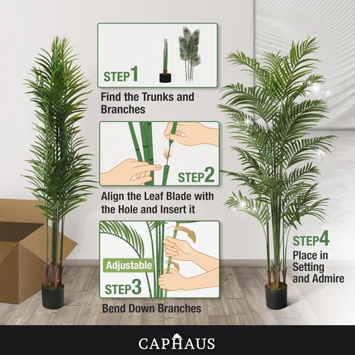 Miniatura 7 de CAPHAUS Palmera artificial de 5 pies de alto para interiores, planta de palmera falsa grande para sala de estar, árbol sintético realista