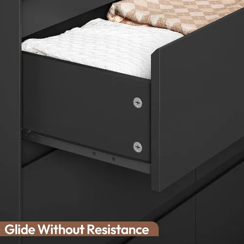 Miniatura 5 de Cómoda extra ancha de 9 cajones para dormitorio, cómoda de madera moderna, armario de almacenamiento resistente sin asas con kit antipuntas, mesa