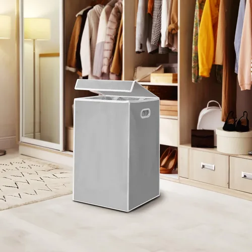 Miniatura 7 de Simple Houseware Cesta plegable para ropa sucia con tapa y bolsa extraíble, color gris