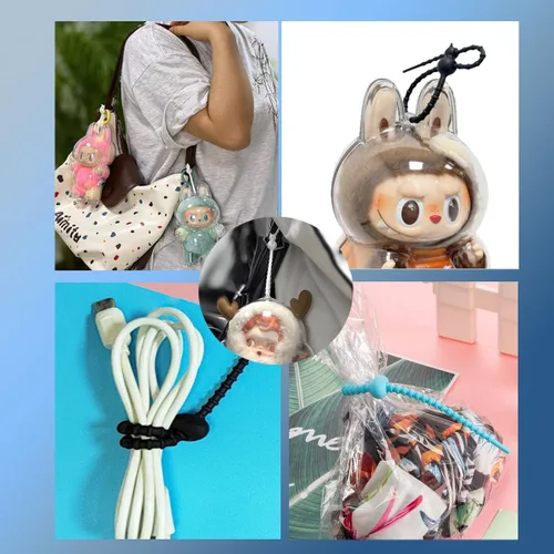 Miniatura 5 de Paquete de 10 bridas de silicona reutilizables, organizador de cordón elástico para agrupar y sujetar cables de cables