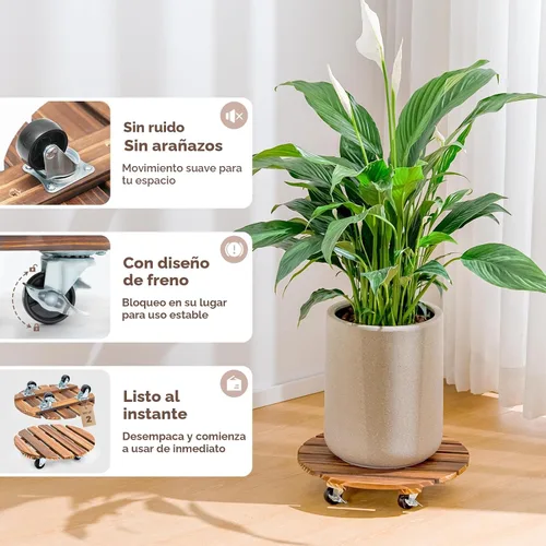 Miniatura 4 de Bamworld Soporte para Plantas al Aire Libre con Bandeja Rodante Organizador para Plantas con Ruedas 12 Pulgadas Carro de Plantas con Ruedas Carro