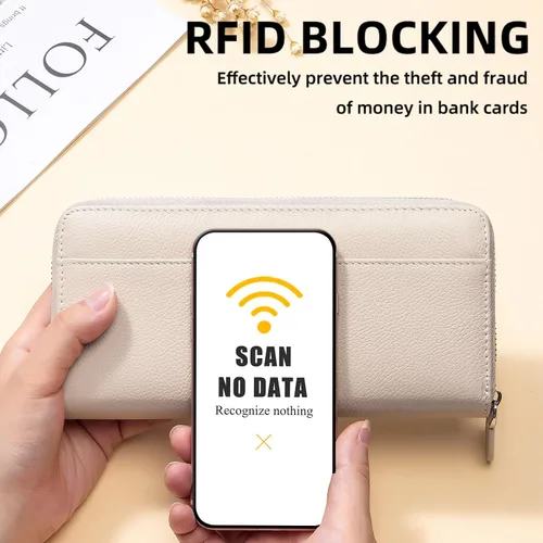 Miniatura 3 de RFID Blocking Womens Zipper Wallet Leather Large Capacity Billfold Clutch Zip Around Wallets for Women