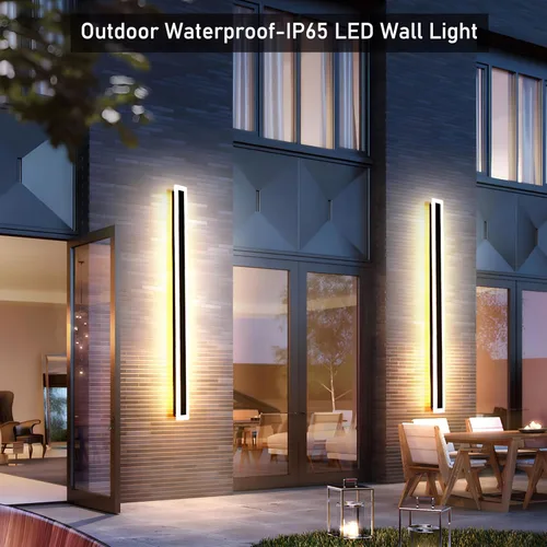 Miniatura 2 de Paquete de 2 lámparas de pared LED modernas de 59 pulgadas, 45 W, impermeable, IP65, blanco cálido, 110 V, lámpara de pared rectangular negra