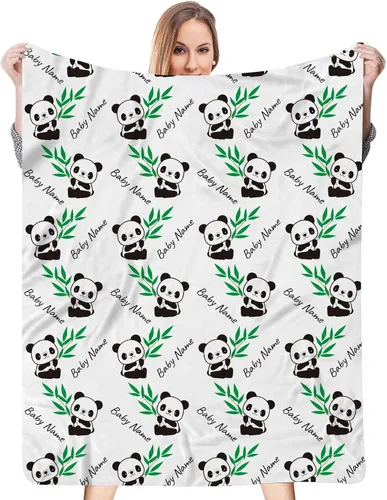 Miniatura 4 de Panda - Manta de bebé personalizada con nombre, ropa de cama con estampado de panda lindo y suave para bebés, niños y niñas, regalo de cumpleaños