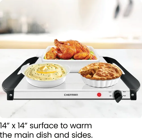 Miniatura 3 de Chefman Servidor de buffet eléctrico + bandeja de calentamiento con temperatura ajustable y 3 platos calentadores, placa caliente perfecta