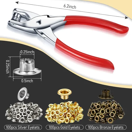 Miniatura 3 de Mudder Kit de Herramientas de Alicates para Ojales y Arandelas de 301 Piezas, Alicates Perforadores de Ojales y Arandelas para Agujeros en Tela