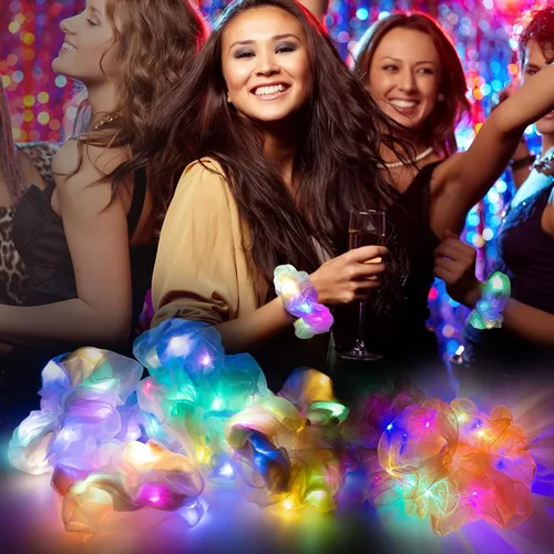 Miniatura 6 de Scrunchies LED, 18 piezas multicolor que brillan en la oscuridad suministros de fiesta, recuerdo de fiesta de neón, accesorios de festival rave