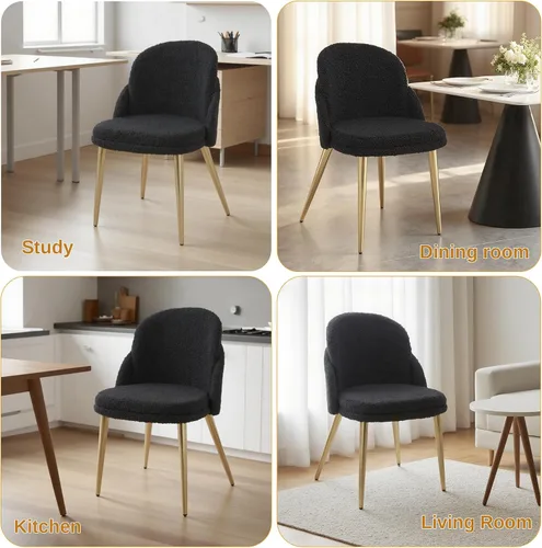 Miniatura 8 de Boucle - Juego de 2 sillas de comedor sin brazos, modernas sillas de cocina tapizadas con patas de metal dorado para cocina, comedor, color negro