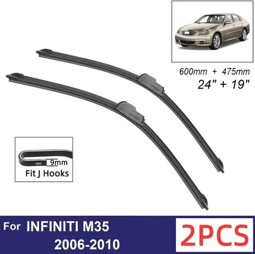 Miniatura 2 de Limpiaparabrisas delantero compatible con INFINITI M35 2006-2010, limpiaparabrisas delantero de goma suave, parabrisas de 24 pulgadas, 19 pulgadas