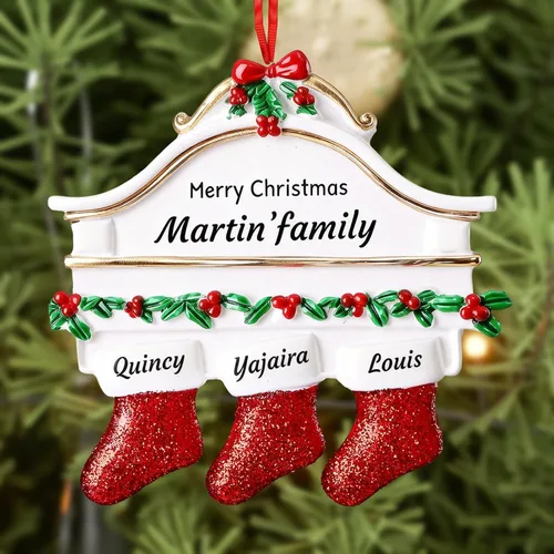 Miniatura 19 de DPDP Adornos de Navidad familiares personalizados 2025 – Calcetines personalizados para árbol de Navidad con nombres, adornos familiares