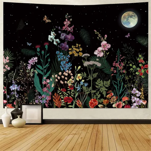 Miniatura 6 de Generleo Tapiz de plantas florales, tapices vintage, bohemio, flores, mariposas, cielo estrellado, paisaje, naturaleza, paisaje, tapiz para colgar