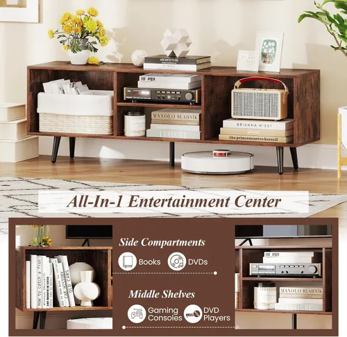Miniatura 9 de Tangkula Moderno soporte de TV para TV de 55 pulgadas, mueble consola de TV de 47.5 pulgadas con compartimentos, estantes y patas de metal, centro