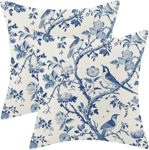 Miniatura 32 de CXMEIFLY Juego de 2 fundas de almohada de hojas florales de primavera de 16 x 16 pulgadas, para decoración de flores chinoiserie, almohadas