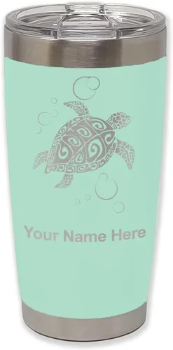 Miniatura 35 de LaserGram Vaso aislado al vacío de 20 onzas, tortuga marina hawaiana, grabado personalizado incluido (negro)