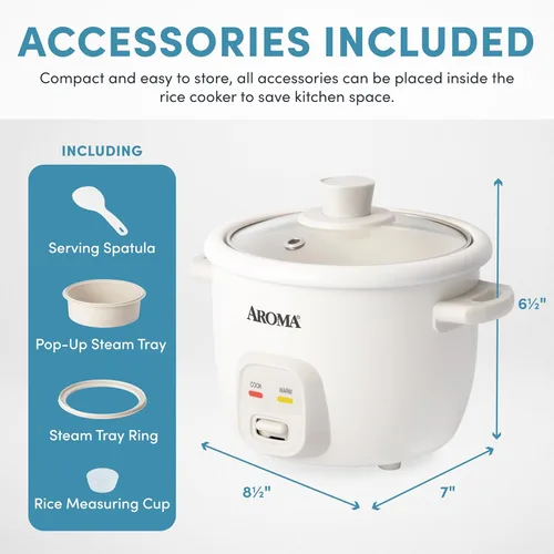Miniatura 4 de AROMA® CoreCoat - Arrocera con cesta emergente para cocinar al vapor (4 tazas cocinadas, 2 tazas sin cocinar)