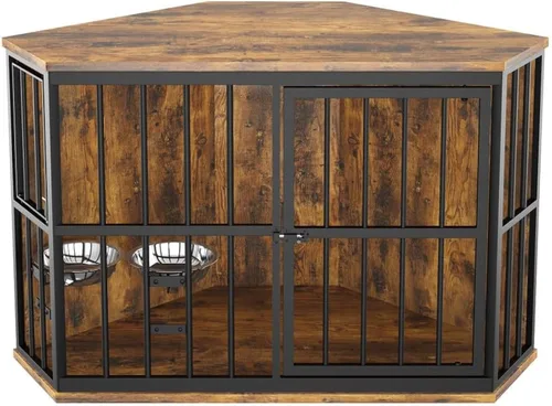 Miniatura 11 de ROOMTEC Furniture Style - Jaula grande para perros con comedero elevado ajustable de 360° para perros, 2 cuencos de acero inoxidable, cojín
