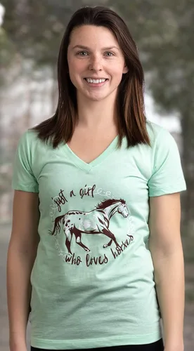 Miniatura 7 de Just a Girl Who Loves Horses - Camiseta con cuello en V para mujer joven