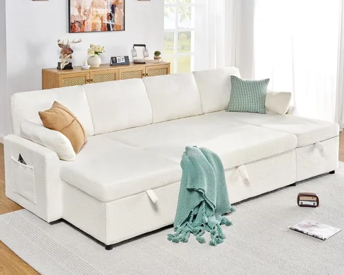 Miniatura 13 de AMERLIFE Sofá cama, sofá cama 2 en 1 con diván de almacenamiento, sofá extraíble para sala de estar de apartamento, color beige lino