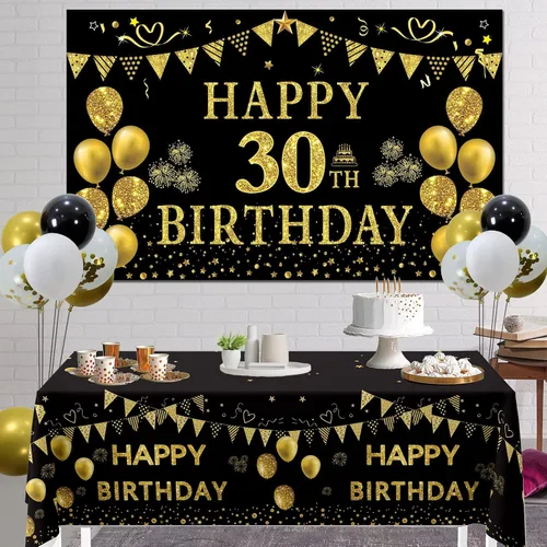 Miniatura 5 de Trgowaul Decoraciones de cumpleaños número 30 para mujeres y hombres, pancarta de feliz cumpleaños de 30 años, 2 manteles de cumpleaños, 60 globos