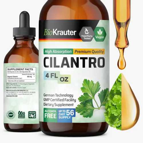 Miniatura 10 de BIO KRAUTER® Cilantro para limpieza desintoxicante – Suplemento antioxidante vegano, tintura de cilantro natural de 650 mg por porción – Suplemento